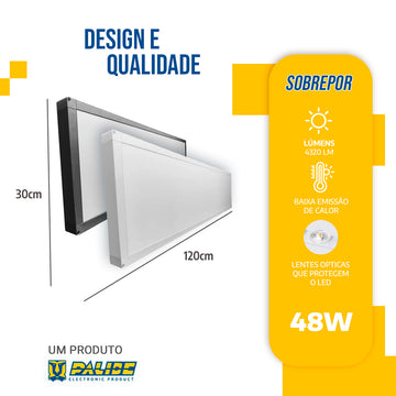 Painel Led 30x120 48w Sobrepor Retangular Luminária